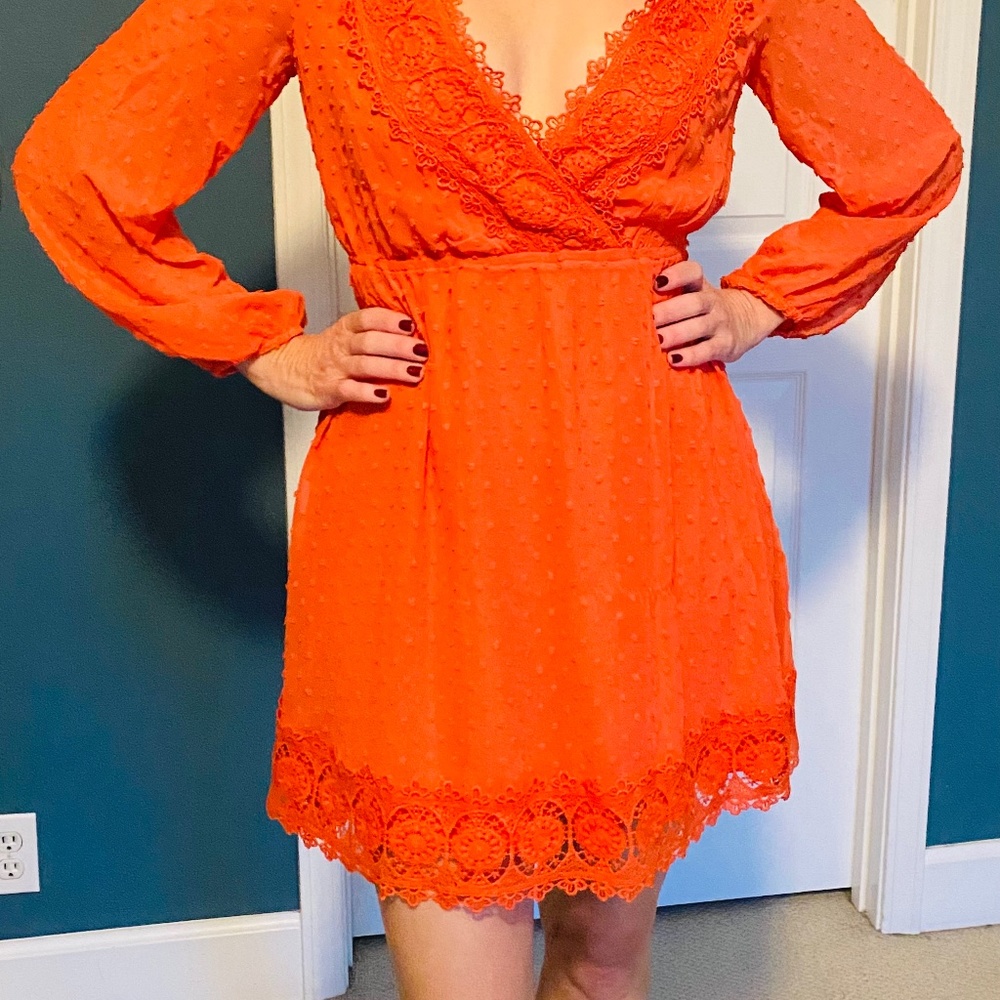 Southern Fried Chics Orange lace detail dress size small